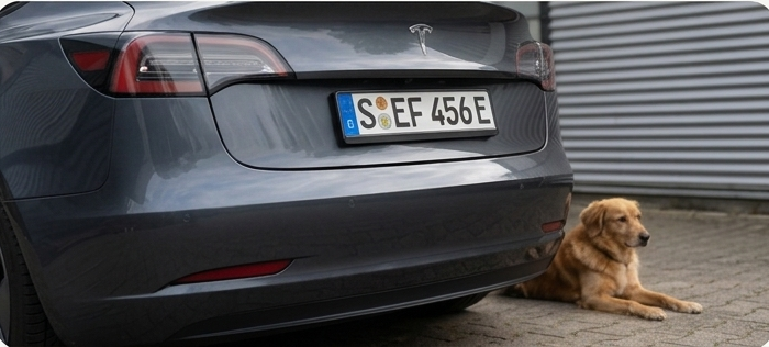 Standardkennzeichen montiert am Fahrzeug